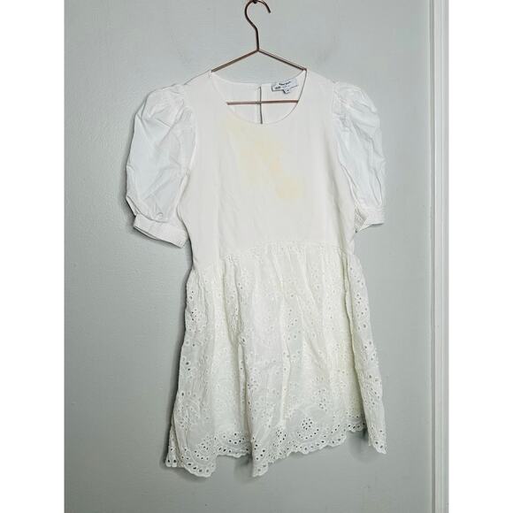 PETER SOM x RTR White 100% Cotton Puff Sleeves Eyelet Embroidered Dress Size 6 - Picture 4 of 9